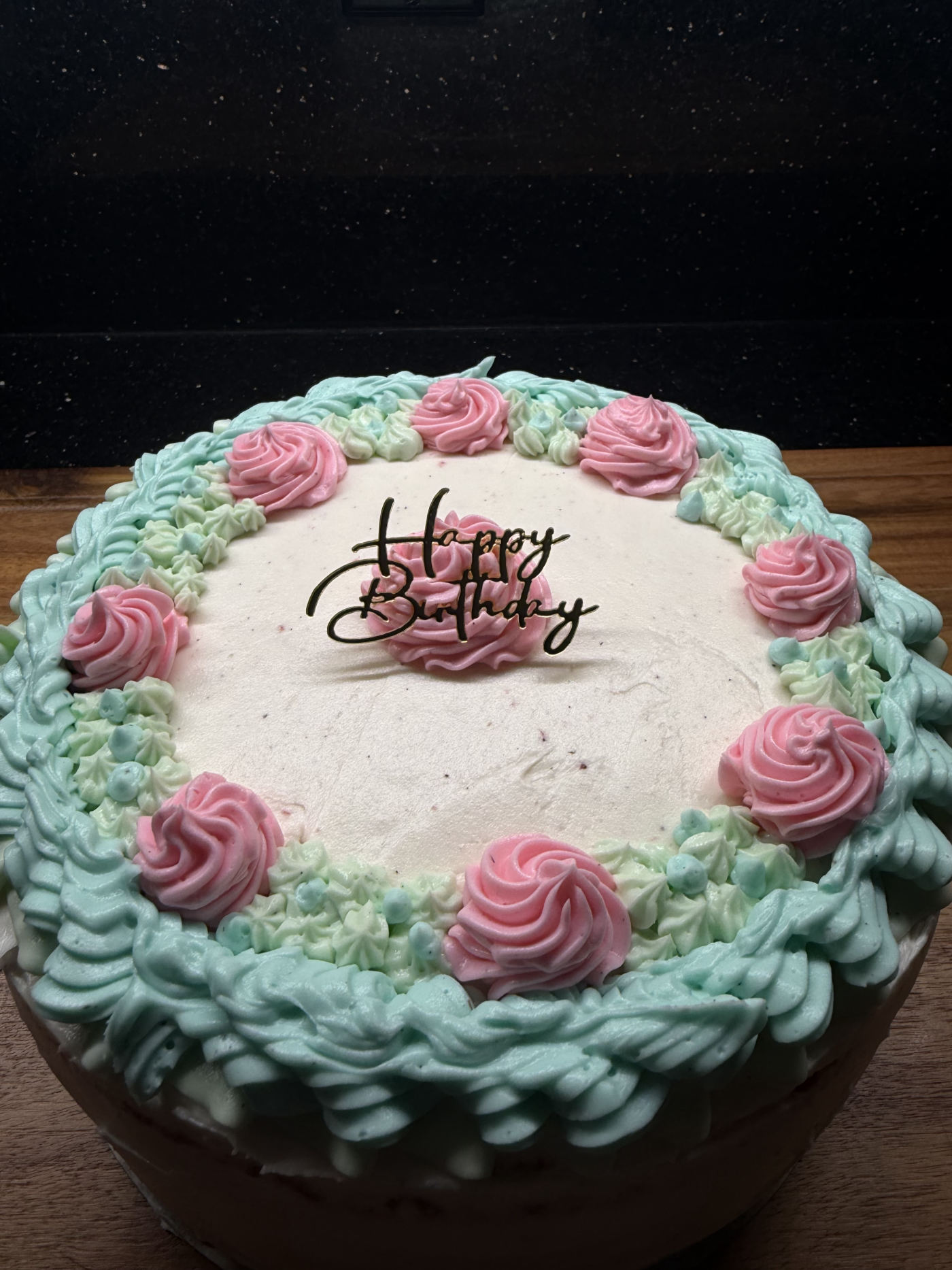 Mint and rose birthday cake by RizziBakes